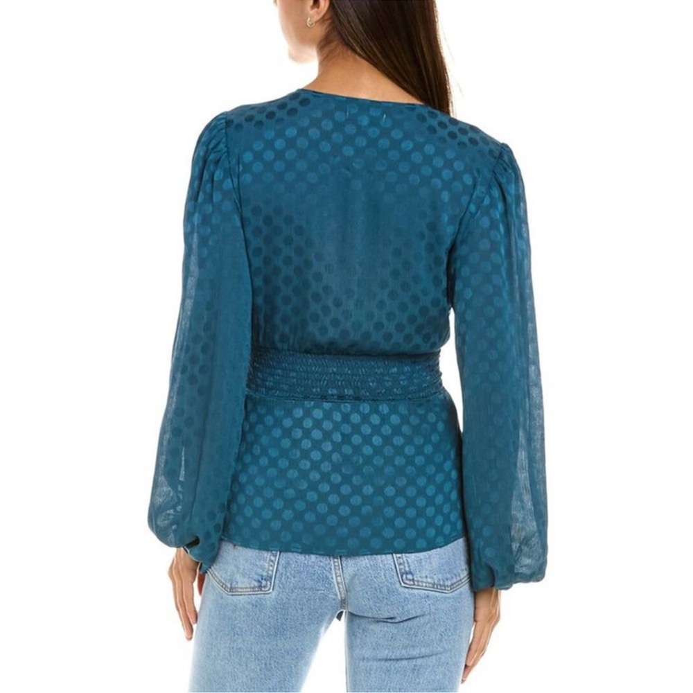 Max Studio Jacquard Shine Dot Waist Tie Blouse